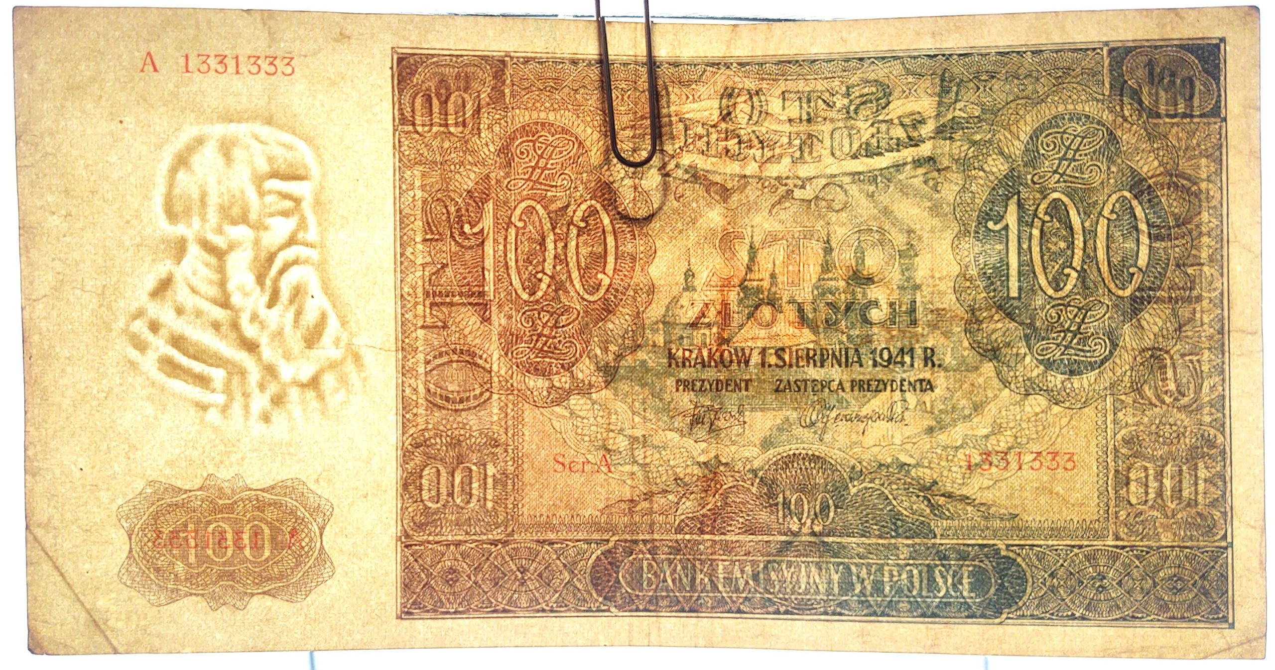 Banknot - 100 ZŁOTYCH, 1941 r.