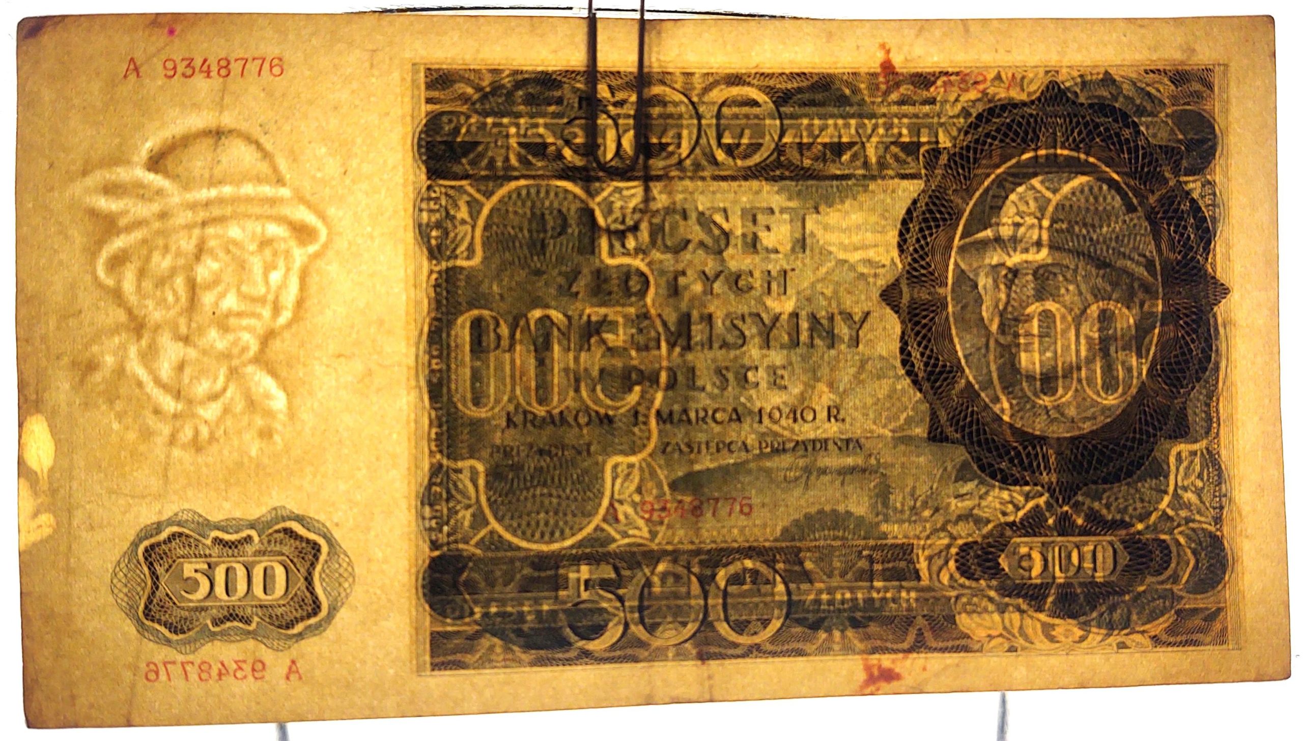 Banknot - 500 ZŁOTYCH, 1940 r.