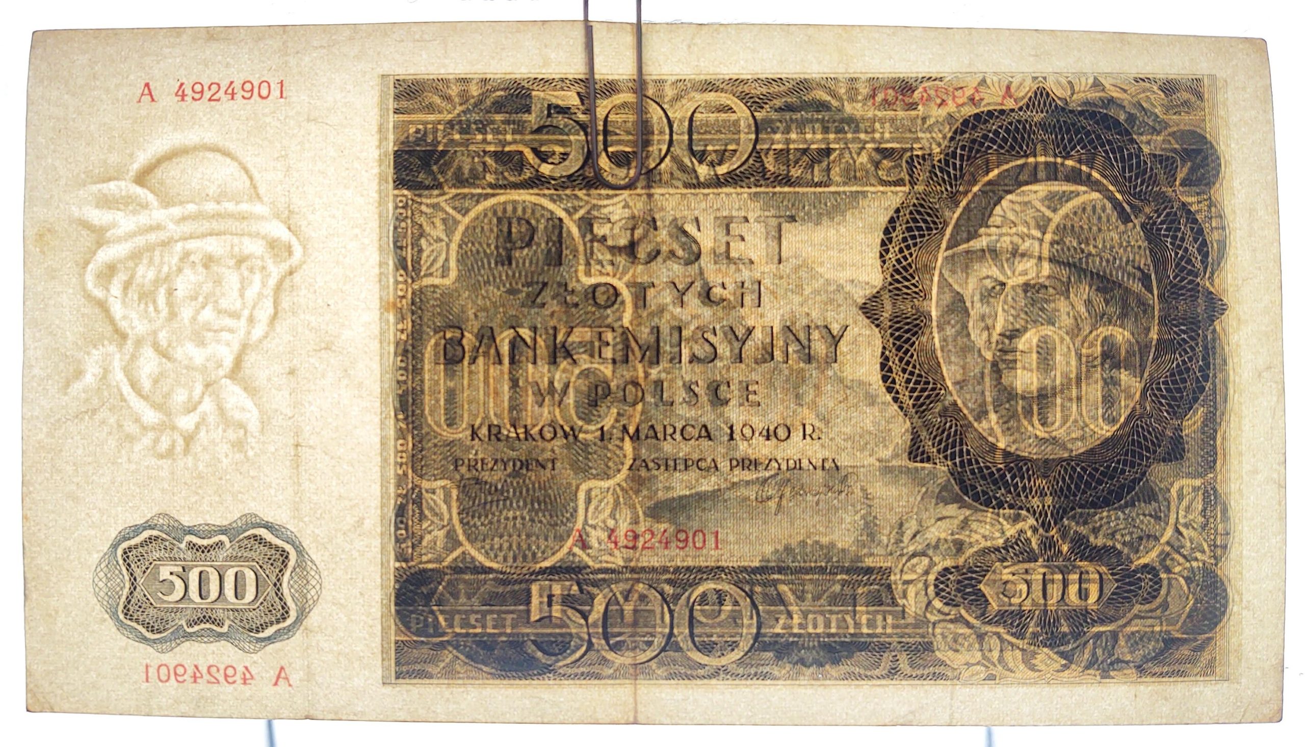 Banknot – 500 ZŁOTYCH, 1940 r.