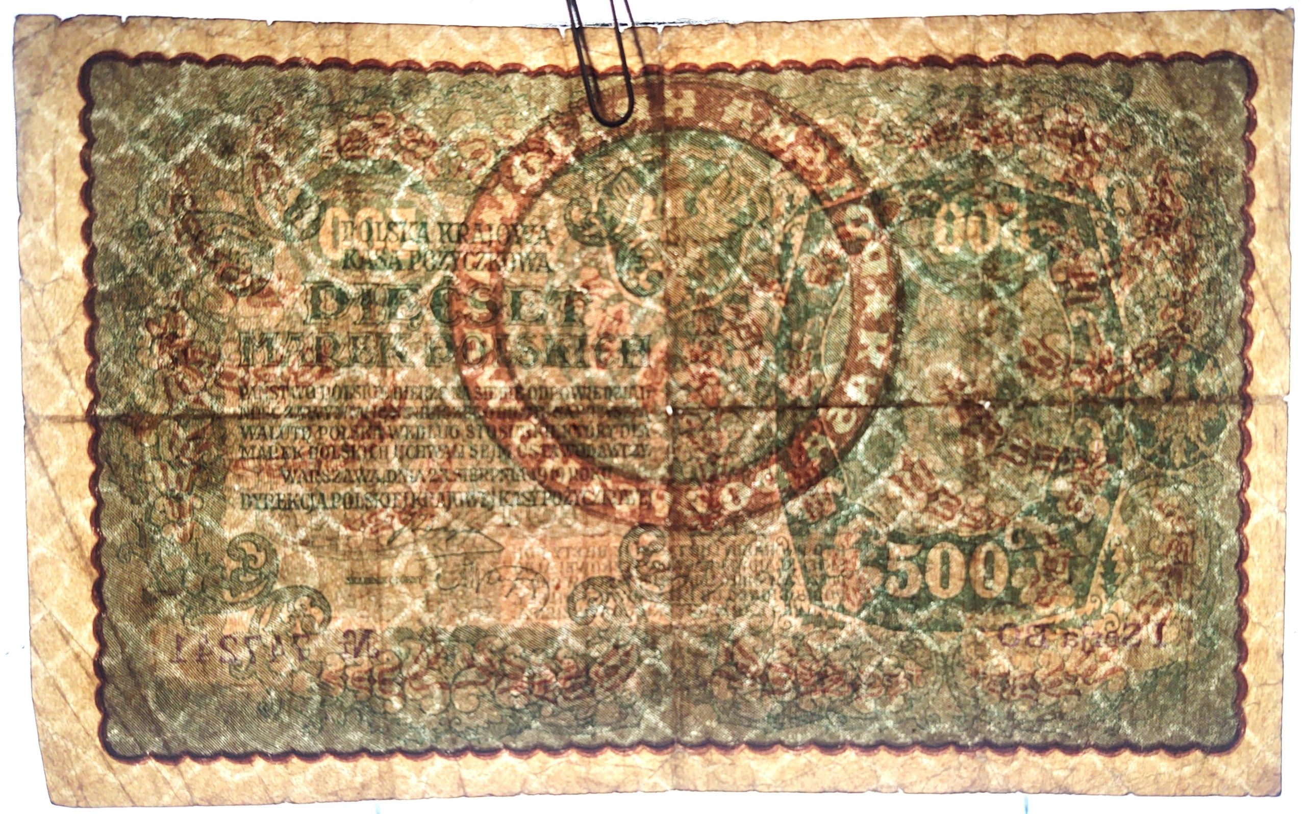 Banknot – PIĘĆSET MAREK POLSKICH, 1919 r.
