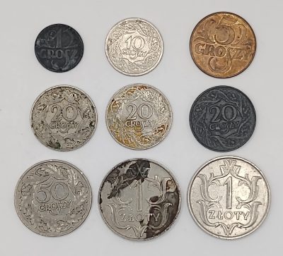 Zestaw monet, 9 sztuk - II RP