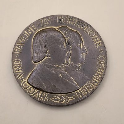 XIX-wieczny niemiecki medal pamiątkowy wybity z okazji złotych godów księcia Hugona zu Hohenlohe-Öhringen  1897
