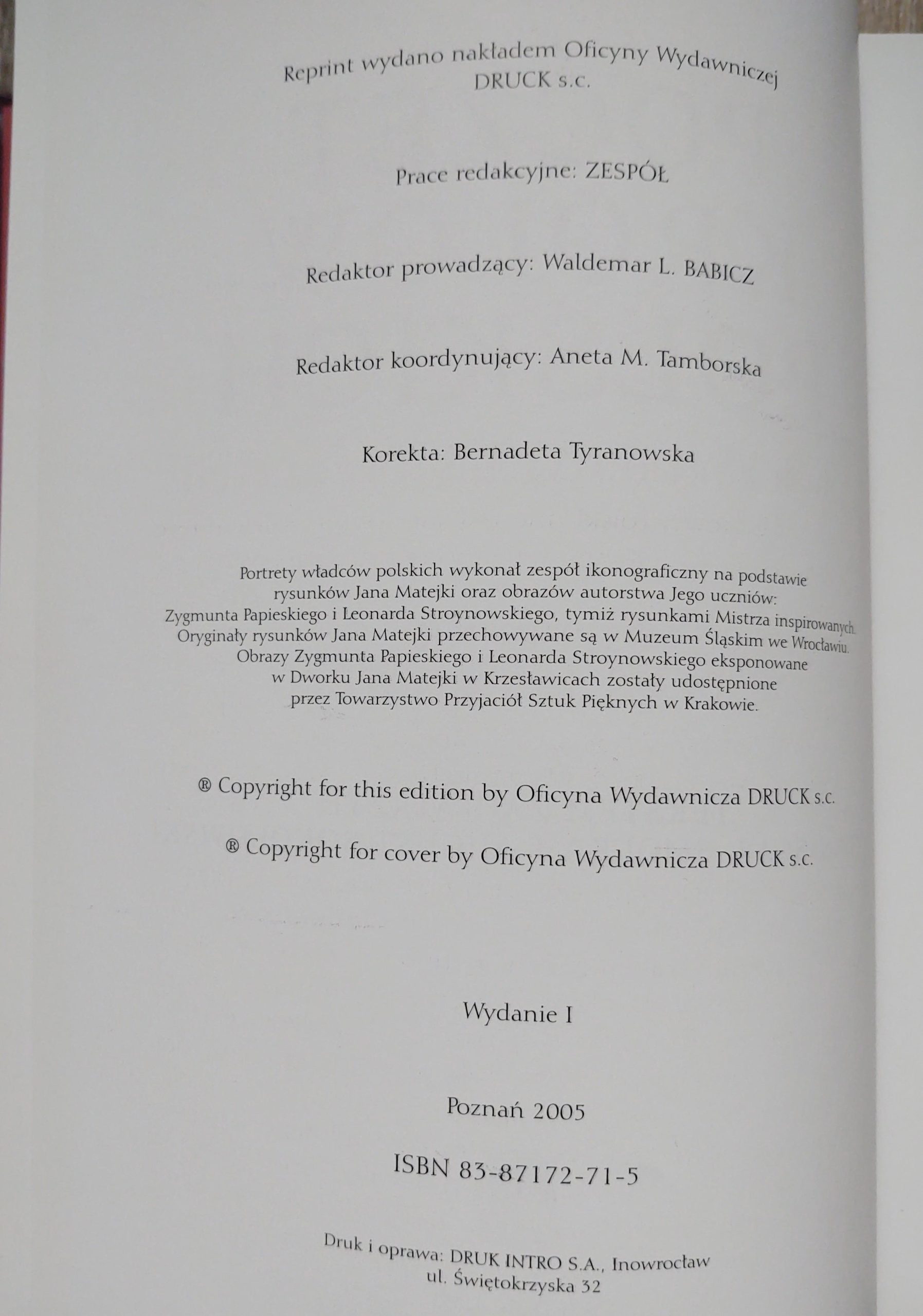 Książka "Poczet królów polskich. Wizerunki wg Jana Matejki" St. Smolka, A. Sokołowski, 1893 r. - reprint z 2005 r.