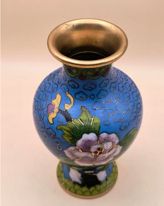 Wazon niebieski z emalią cloisonne – Chiny, XX wiek