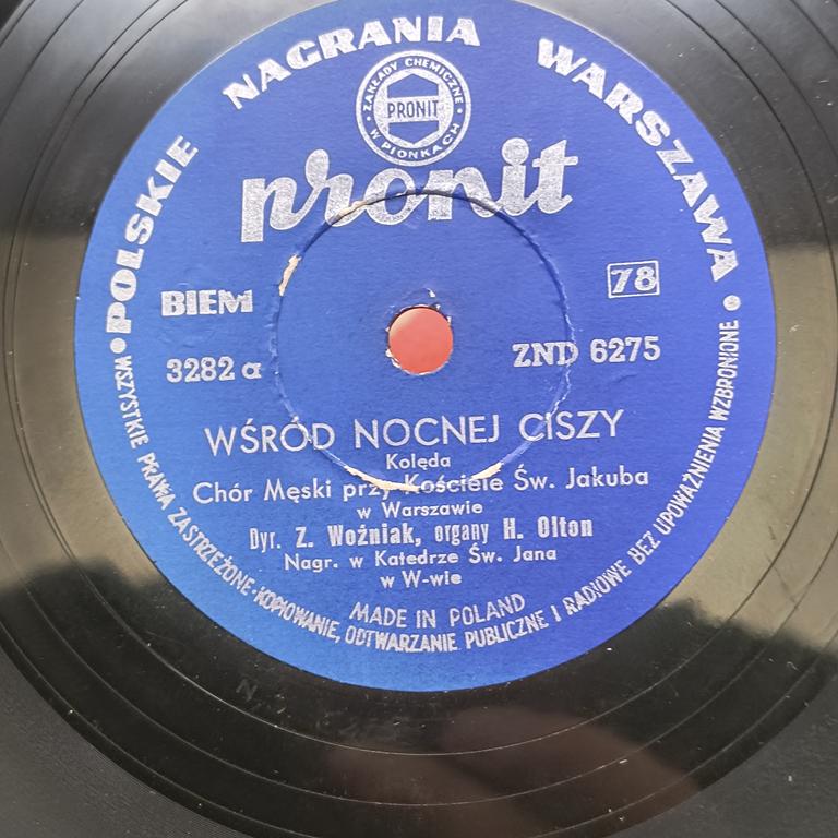 Płyta szelakowa  – kolędy: Wśród Nocnej Ciszy, Anioł Pasterzą Mówił.