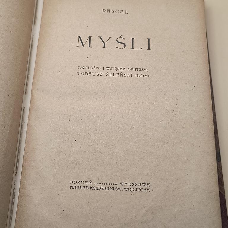 Książka "Myśli" Pascal, przełożył i wstępem opatrzył Tadeusz Żeleński (Boy)