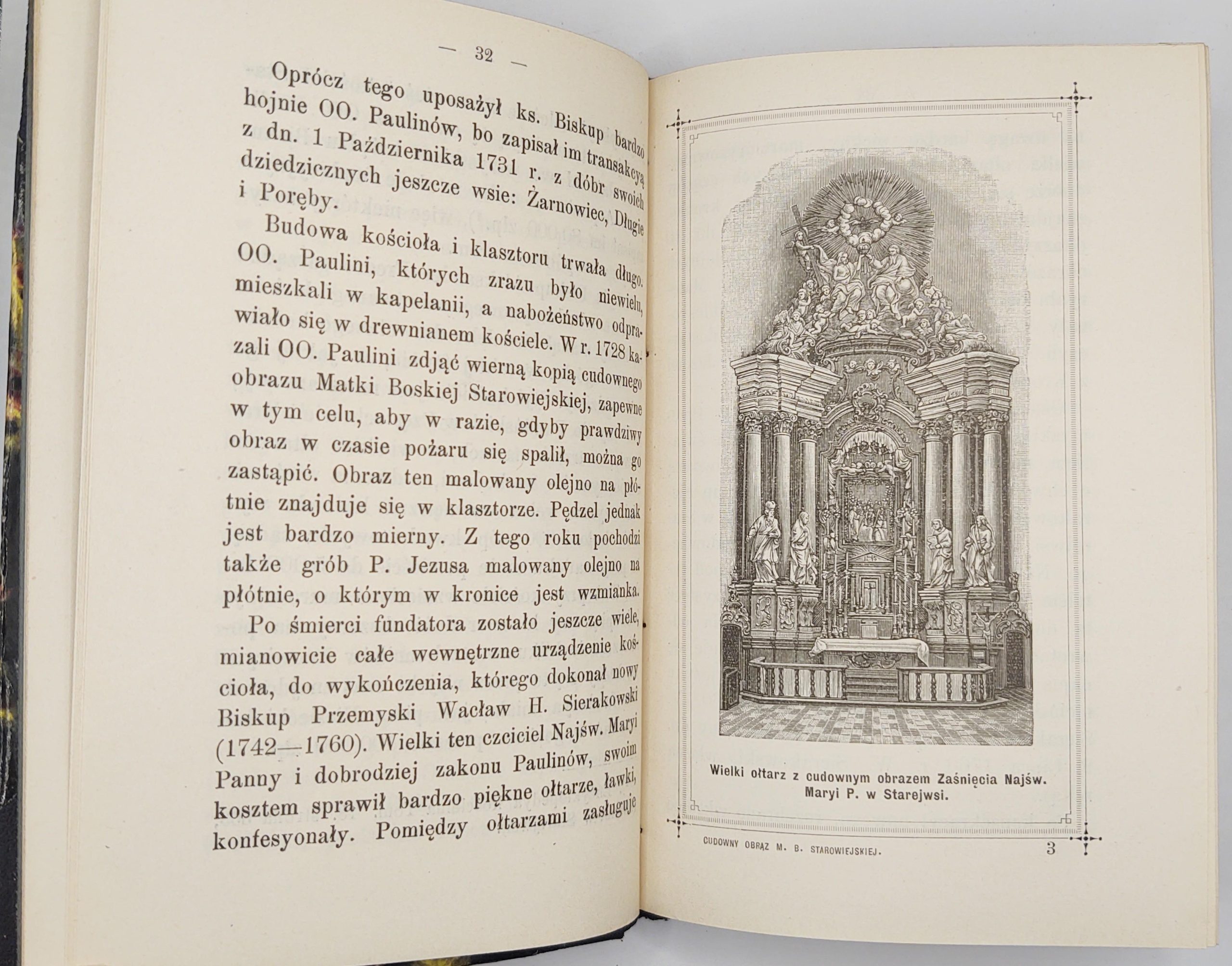 Książka "Cudowny obraz Matki Boskiej Starowiejskiej w Ziemi Sanockiej" Ks. W. Mrowiński T. J., 1895 r.