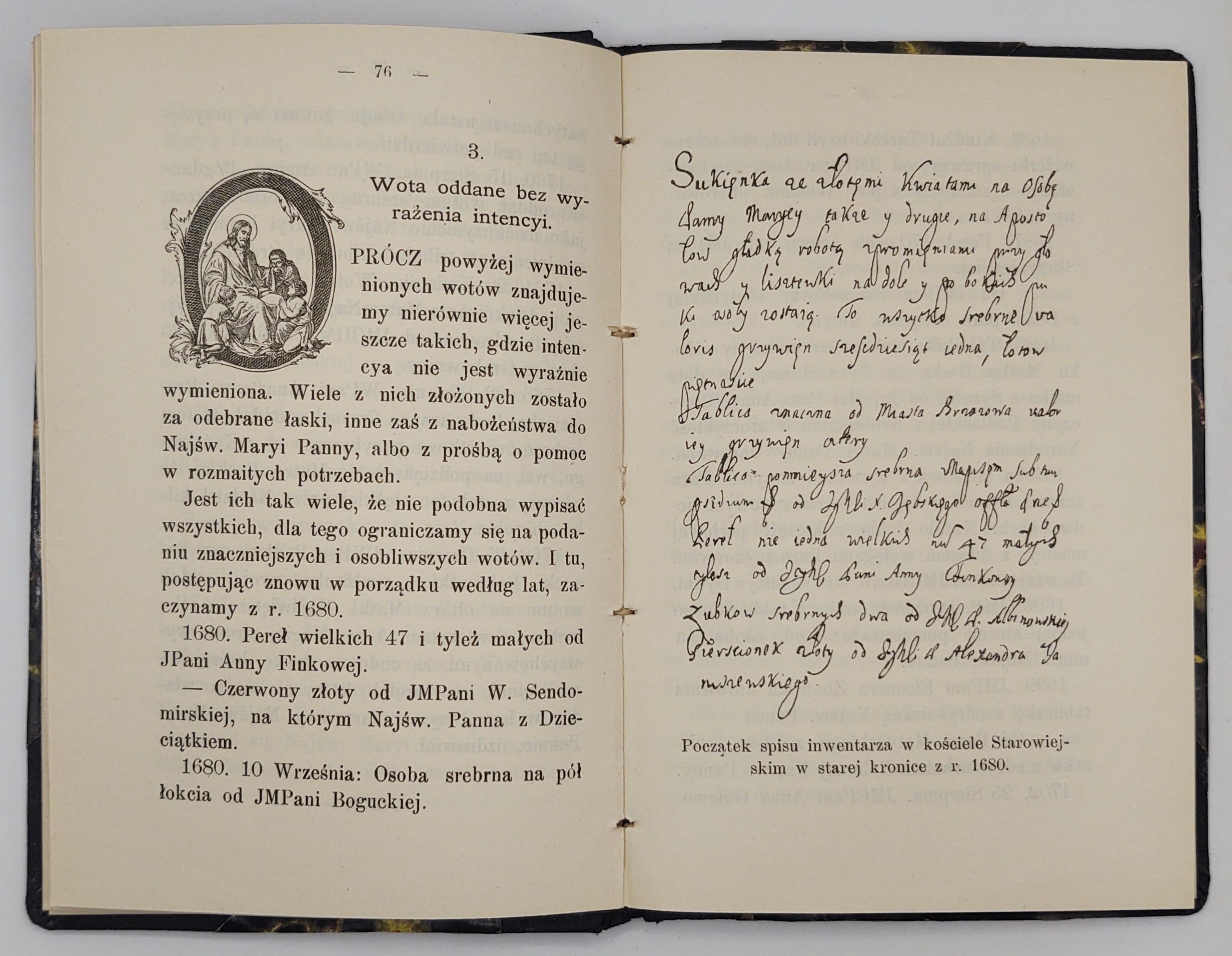 Książka "Cudowny obraz Matki Boskiej Starowiejskiej w Ziemi Sanockiej" Ks. W. Mrowiński T. J., 1895 r.
