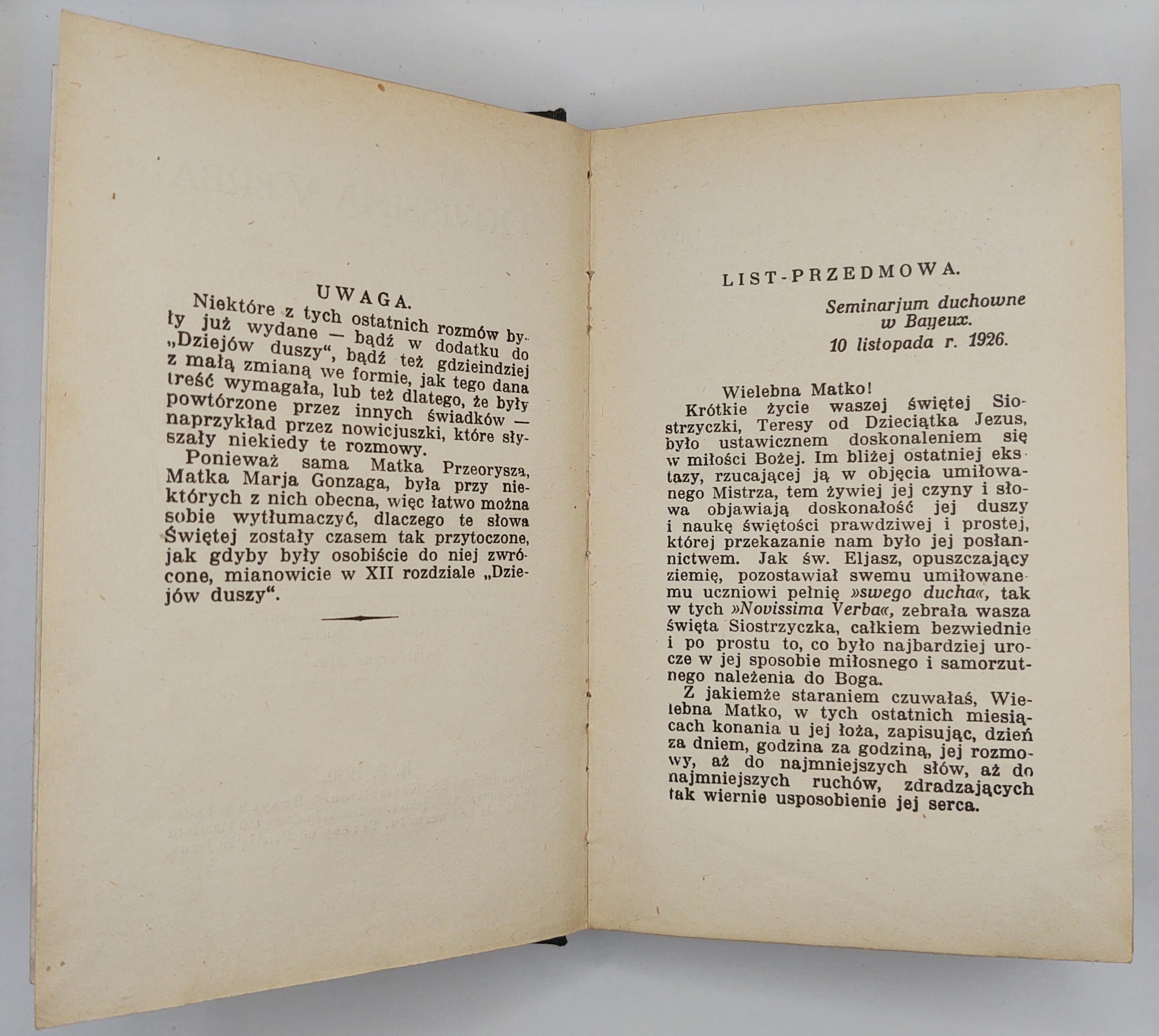 Książka "NOVISSIMA VERBA. Ostatnie rozmowy św. Teresy od Dzieciątka Jezus. Maj-wrzesień 1897 roku.", 1930 r.