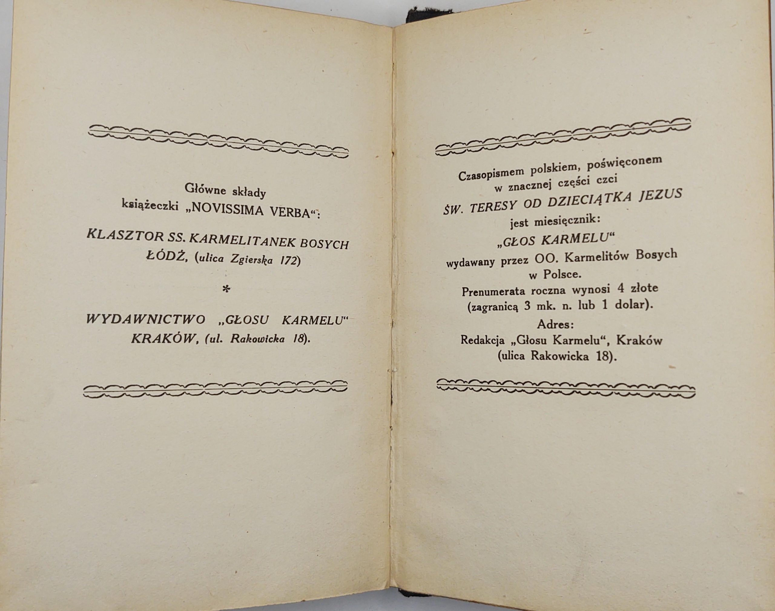 Książka "NOVISSIMA VERBA. Ostatnie rozmowy św. Teresy od Dzieciątka Jezus. Maj-wrzesień 1897 roku.", 1930 r.