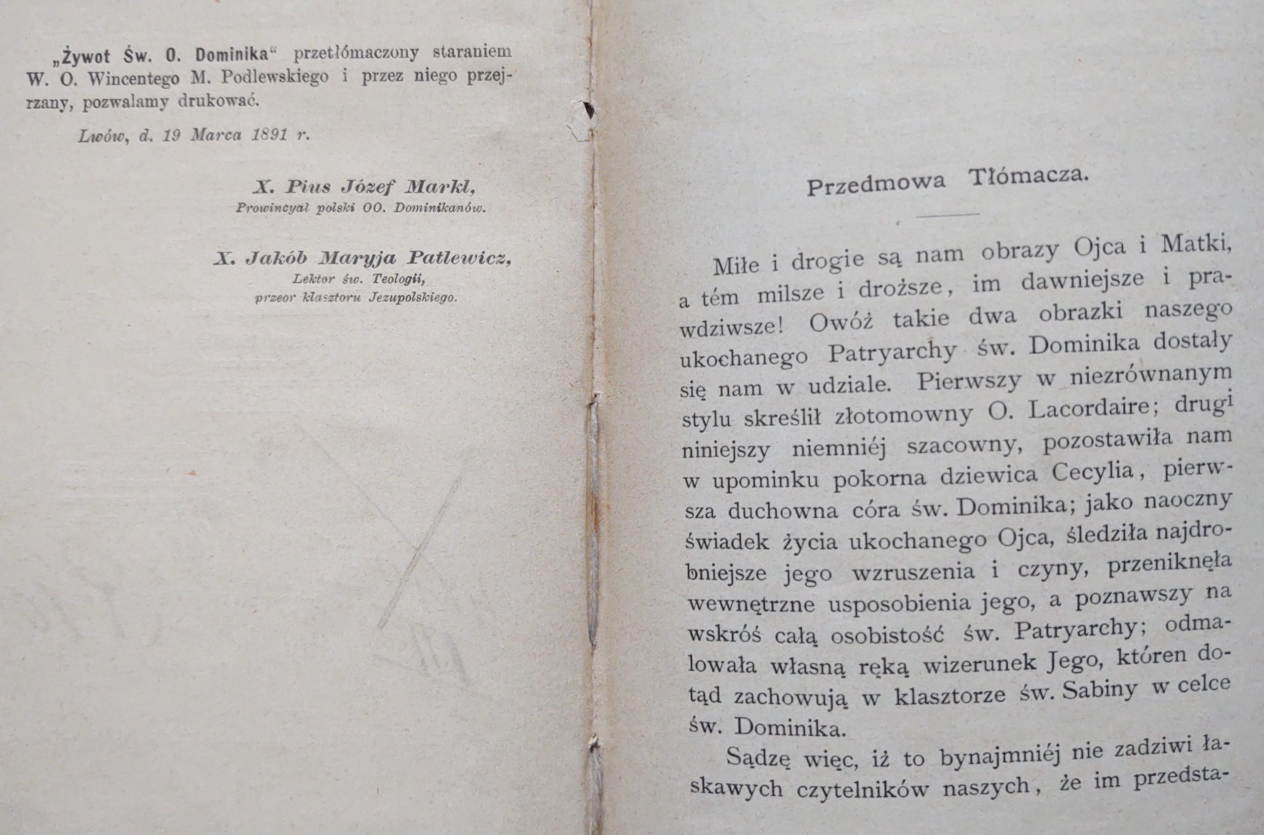 Książka "ŻYWOT Św. DOMINIKA i obraz historyczny Zakonu Braci Kaznodziejów", 1891 r.