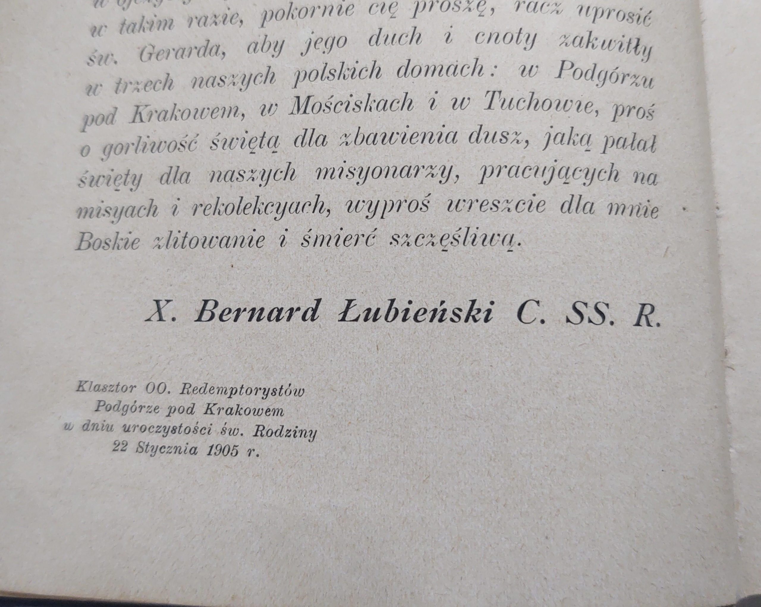 Książka "ŻYWOT ŚWIĘTEGO BRATA GERARDA MAJELLA" O. Bernard Łubieński, 1905 r.