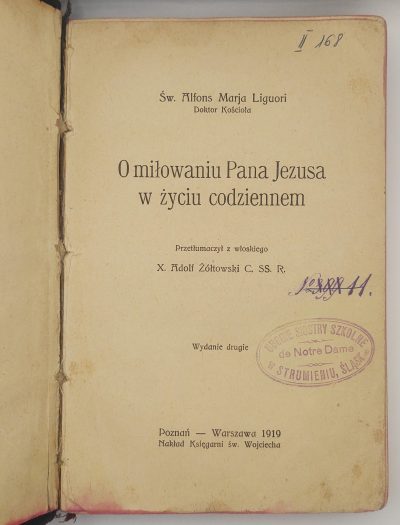 Książka "O umiłowaniu Pana Jezusa w życiu codziennem" Św. Alfons Marja Liguori, Doktor Kościoła, 1919 r.