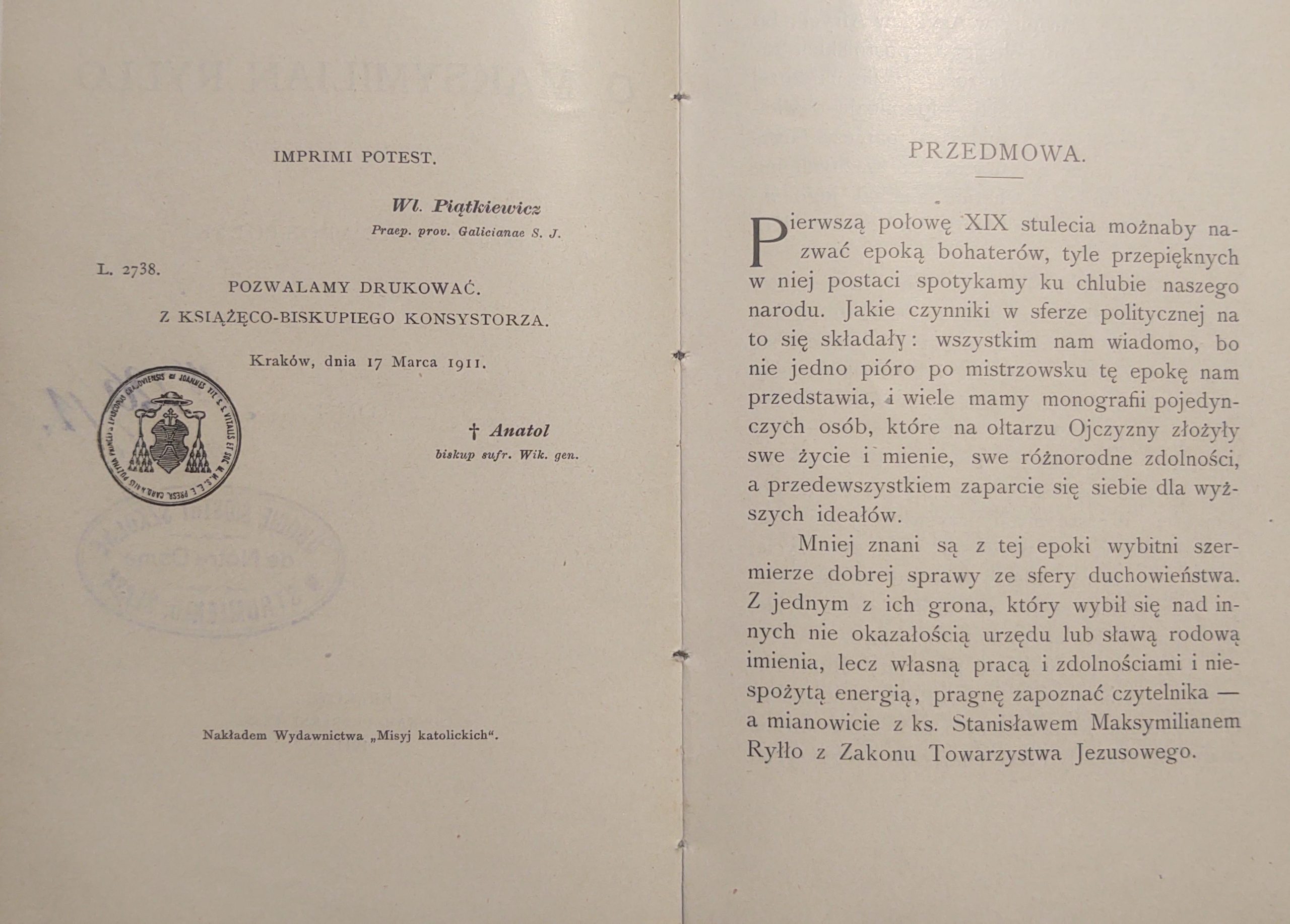 Książka" O. Maksymilian Ryłło. Towarzystwa Jezusowego misyonarz apostolski" Ks. M. Czermiński T. J., 1911 r.