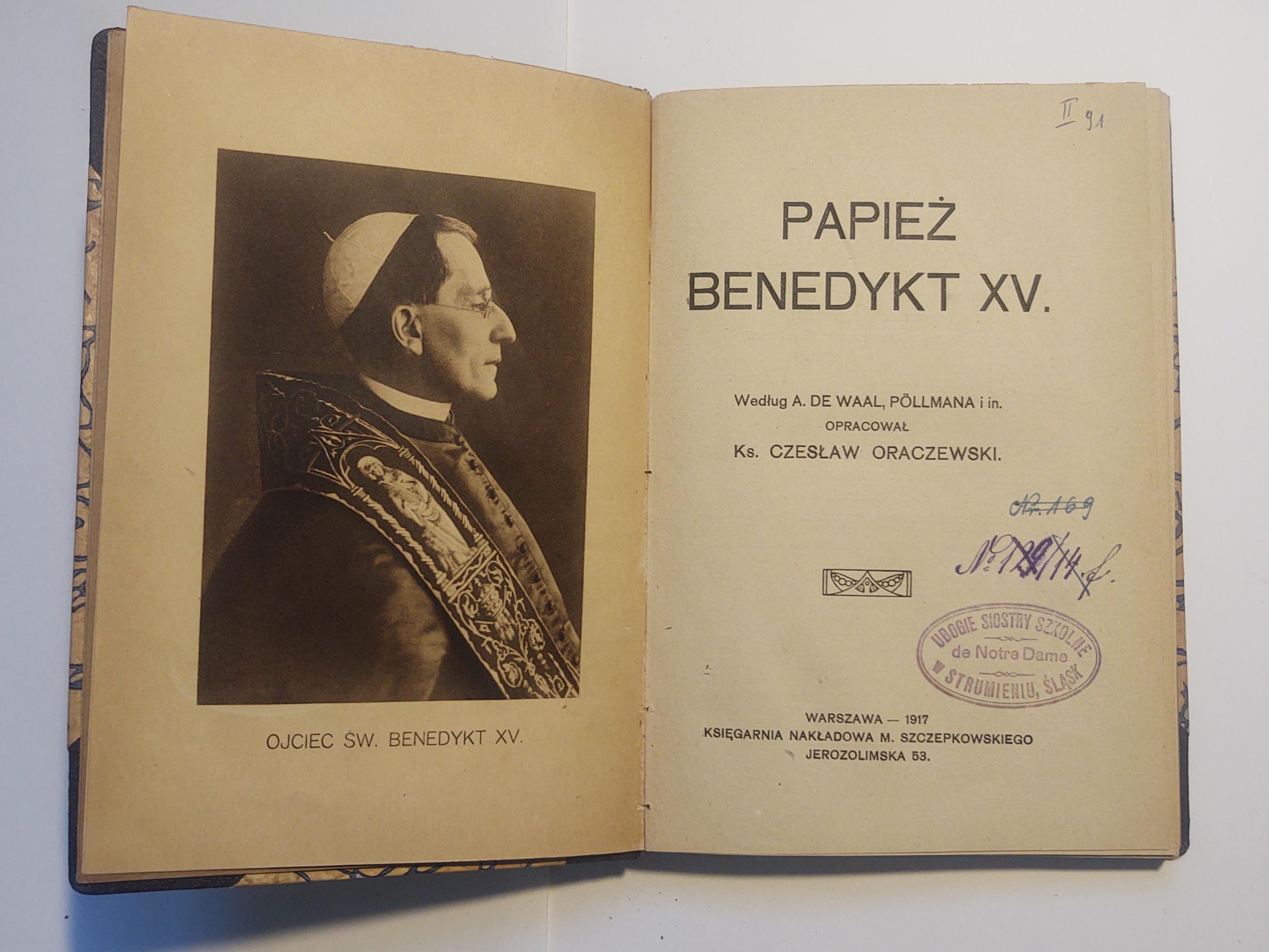 Książka "Papież Benedykt XV" Ks. Czesław Oraczewski, 1917 r.