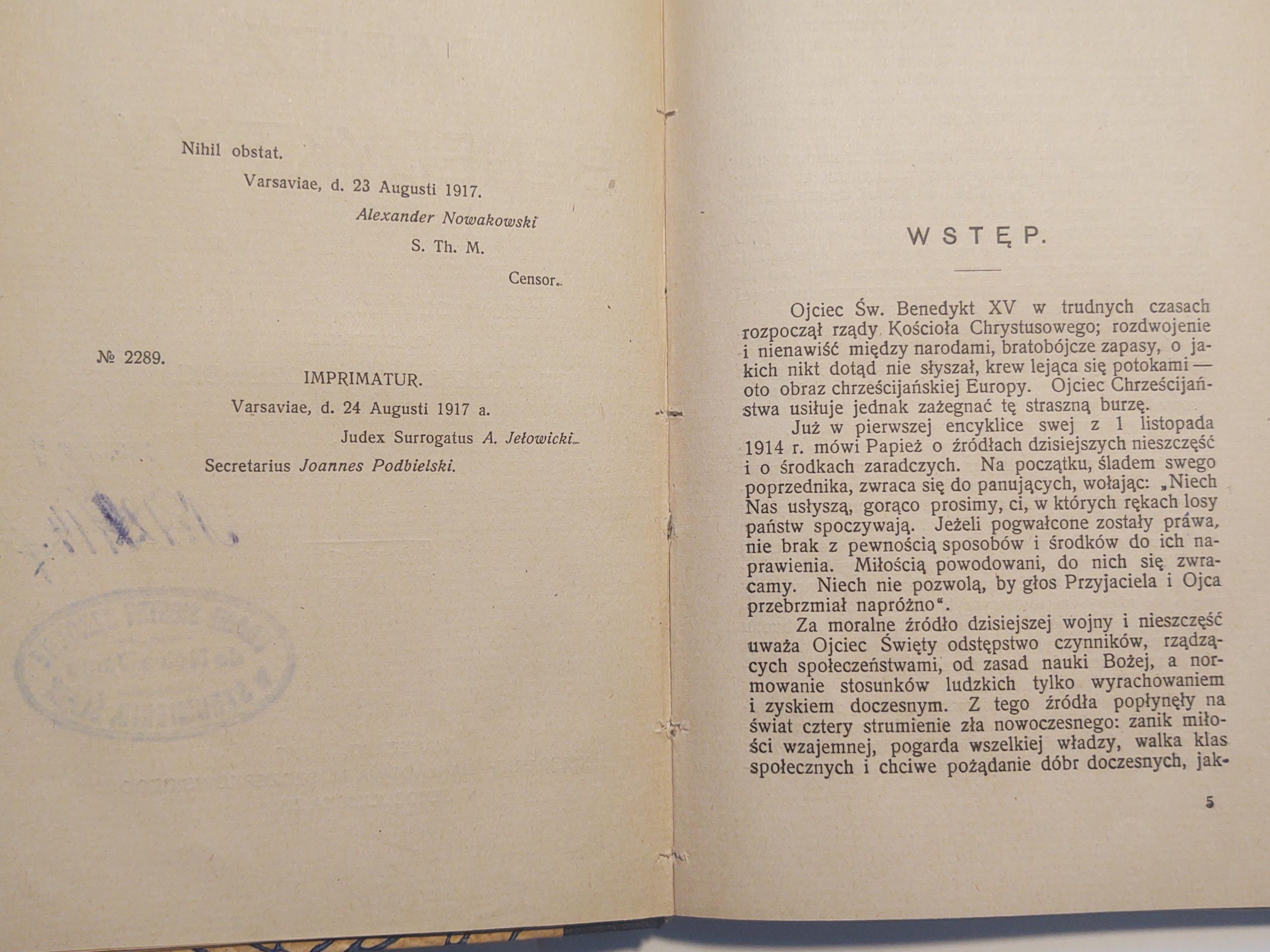 Książka "Papież Benedykt XV" Ks. Czesław Oraczewski, 1917 r.