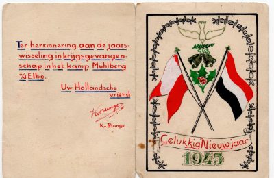 Kartka noworoczna z obozu jenieckiego Stalag IV B Mühlberg nad Łabą-1945 r.